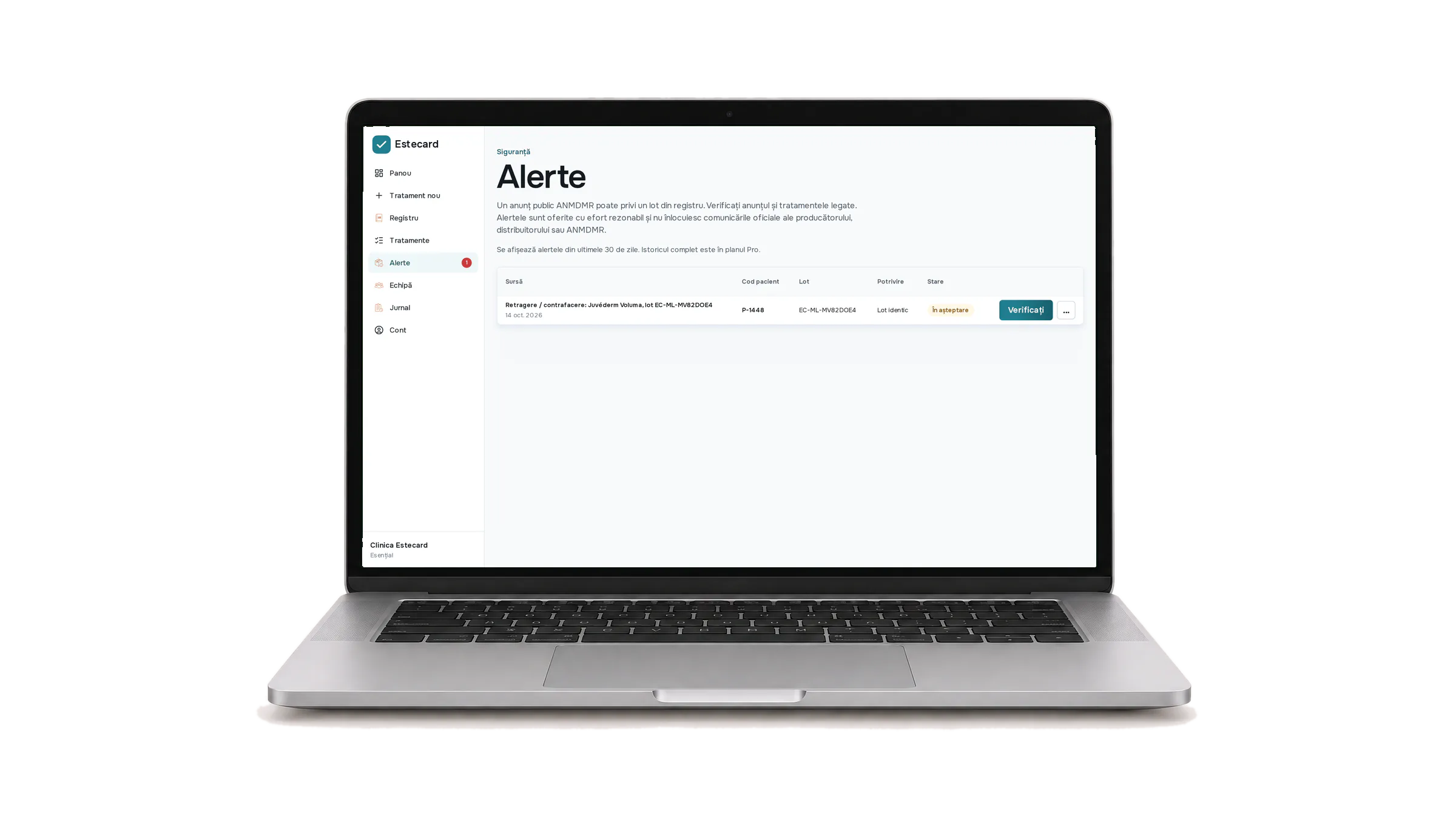 Laptop cu alertele clinicii Estecard.