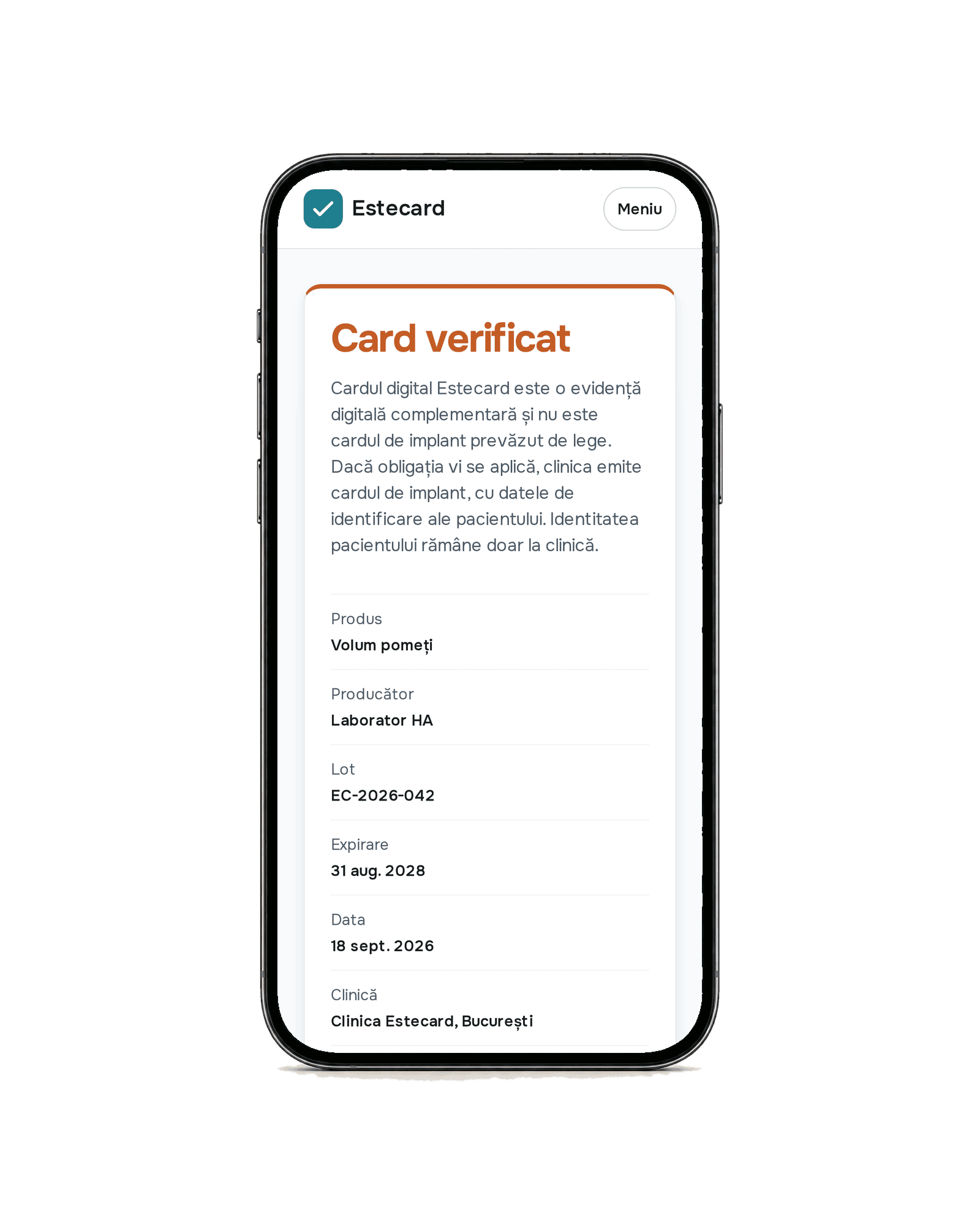 Telefon cu cardul digital Estecard emis de clinică.